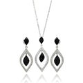 Silver 925 Rhodium Plated Black and Clear Open Marquise Teardrop CZ Set - BGS00271
