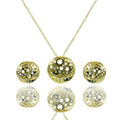 Silver 925 Gold Plated Clear Round Disc CZ Stud Earring and Necklace Set - BGS00385