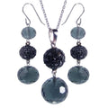 Silver Black and Rhodium Plated Graduated Multicolor Round CZ Dangling Hook Earring and Necklace Set - STS00188