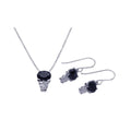 Silver 925 Rhodium Plated Black CZ Dangling Hook Earring and Necklace Set - STS00286