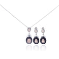 Silver 925 Rhodium Plated Teardrop Black CZ Dangling Stud Earring and Necklace Set - STS00312