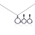 Silver 925 Dark Rhodium Plated Open Teardrop CZ Dangling Stud Earring and Necklace Set - STS00322
