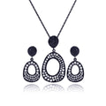 Silver 925 Black Rhodium Plated Open Oval CZ Dangling Stud Earring and Necklace Set - STS00394