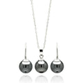 Silver 925 Rhodium Plated Black Pearl Hanging Earring and Necklace Set - STS00460