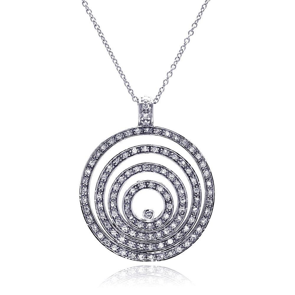 Silver 925 Clear CZ Rhodium Plated Multi Circle Pendant Necklace - STP00053