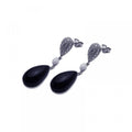Silver 925 Rhodium Plated Round Cookie Monster Onyx CZ Dangling Hook Earrings - BGE00096