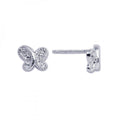 Silver 925 Rhodium Plated Butterfly CZ Post Earrings - STE00121