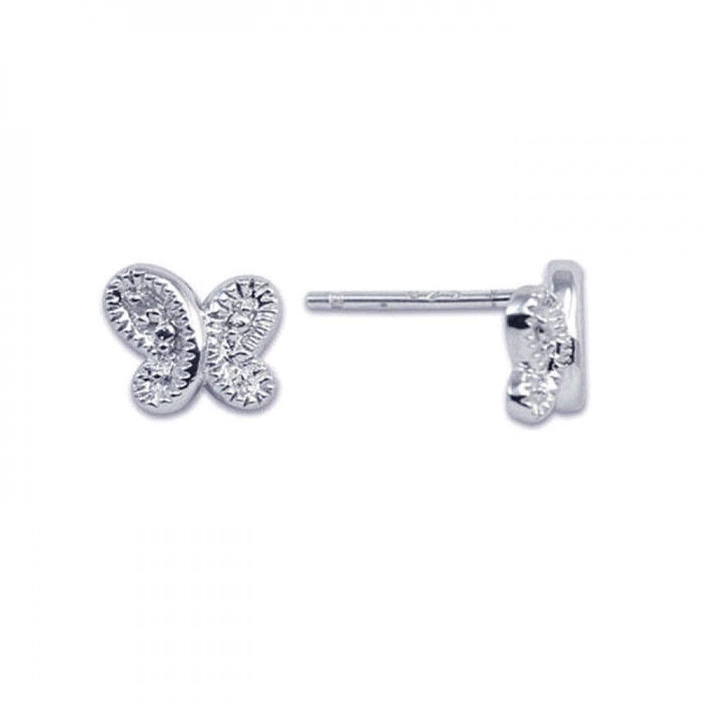 Silver 925 Rhodium Plated Butterfly CZ Post Earrings - STE00121