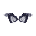 Silver 925 Black and Silver Rhodium Plated Heart CZ Stud Earrings - STE00759