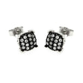 Silver 925 Black and Silver Rhodium Plated Round Clear Small CZ Post Earrings - STE00891
