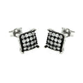 Silver 925 Black and Rhodium Plated Square CZ Post Earrings - STE00893