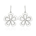 Silver 925 Rhodium Plated Open Flower CZ Dangling Hook Earrings - BGE00232