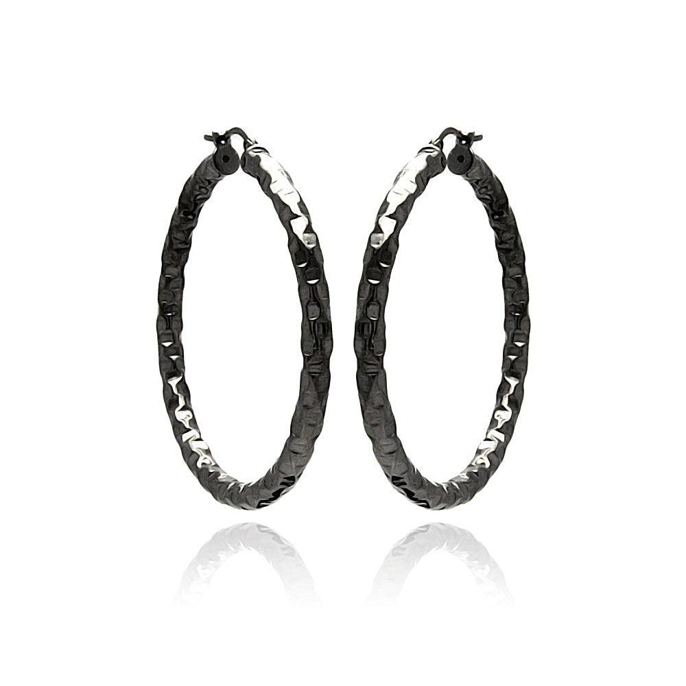 Silver 925 Black Rhodium Plated Hoop Earrings - ITE00021BLK
