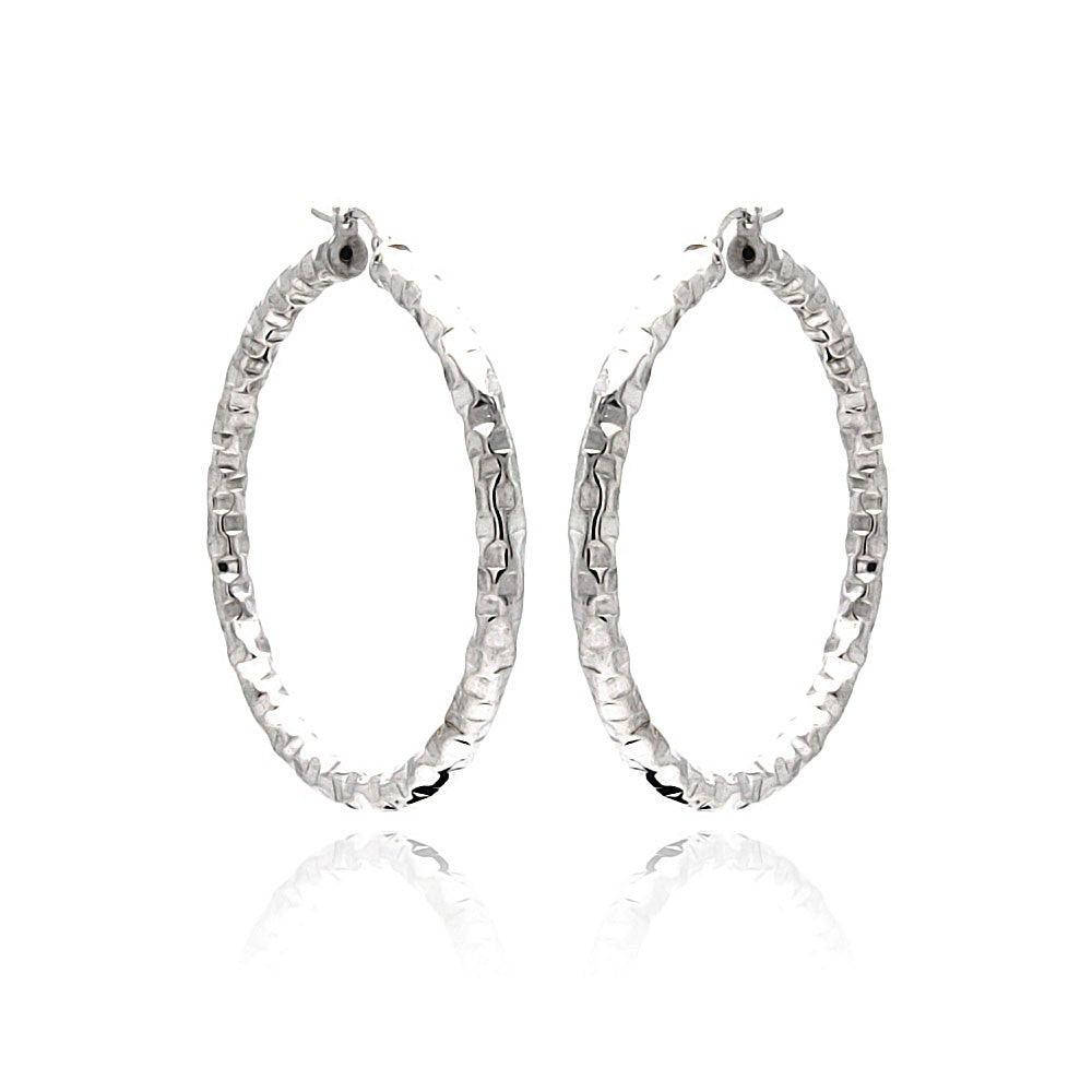 Silver 925 Rhodium Plated Hoop Earrings - ITE00021RH