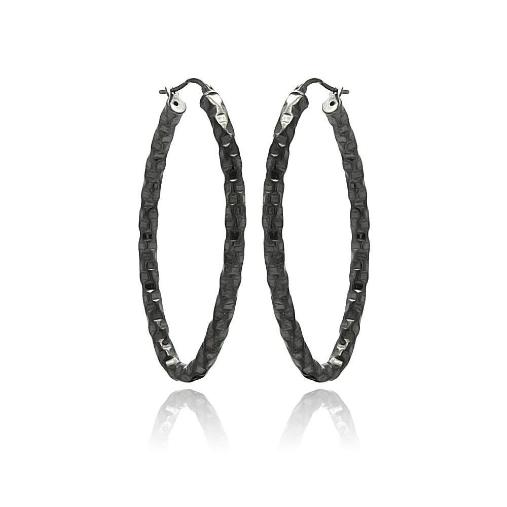 Silver 925 Black Rhodium Plated Oval Hoop Earrings - ITE00022BLK
