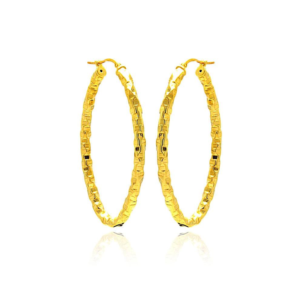 Silver 925 Gold Plated Oval Hoop Earrings - ITE00022GP