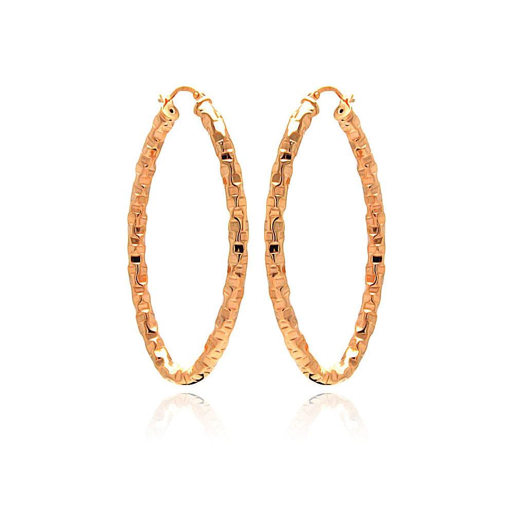 Silver 925 Rose Gold Plated Oval Hoop Earrings - ITE00022RGP
