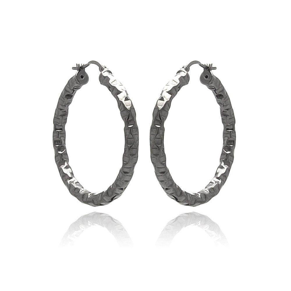 Silver 925 Black Rhodium Plated Oval Hoop Earrings - ITE00023BLK
