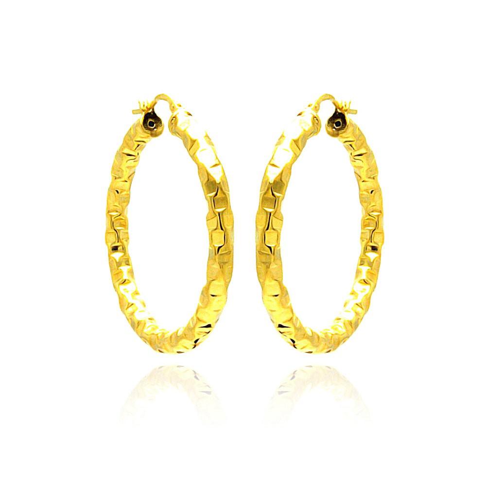 Silver 925 Gold Plated Oval Hoop Earrings - ITE00023GP