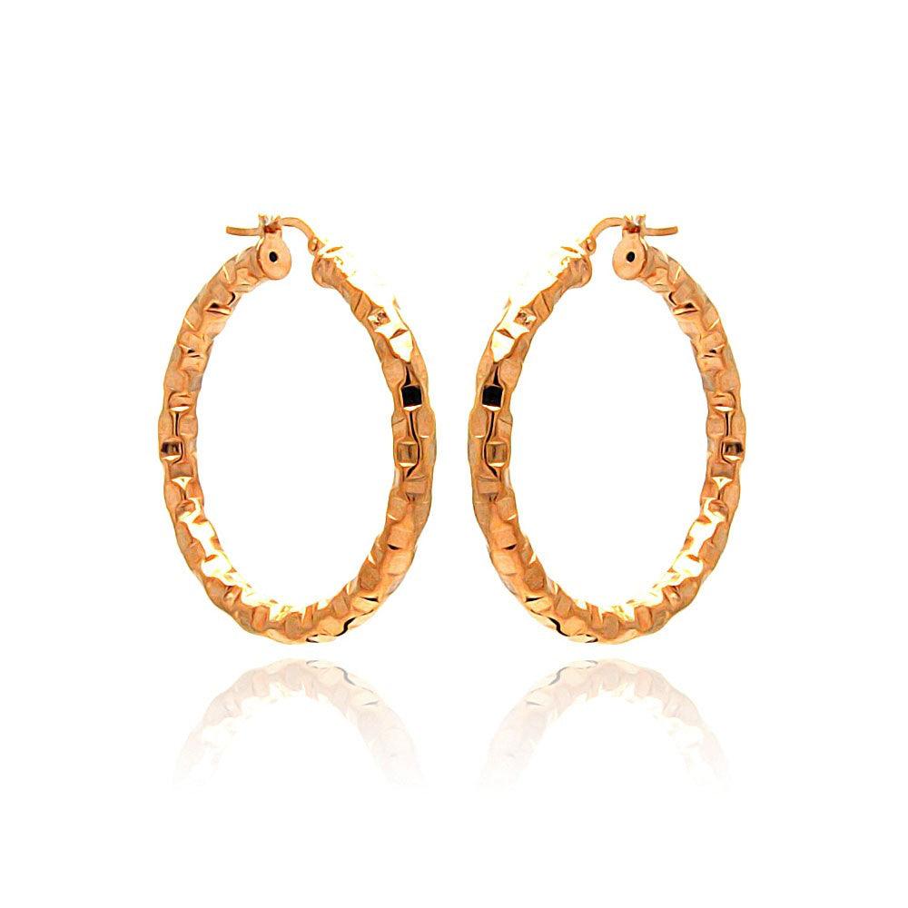 Silver 925 Rose Gold Plated Oval Hoop Earrings - ITE00023RGP