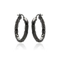 Silver 925 Black Rhodium Plated Oval Hoop Earrings - ITE00024BLK