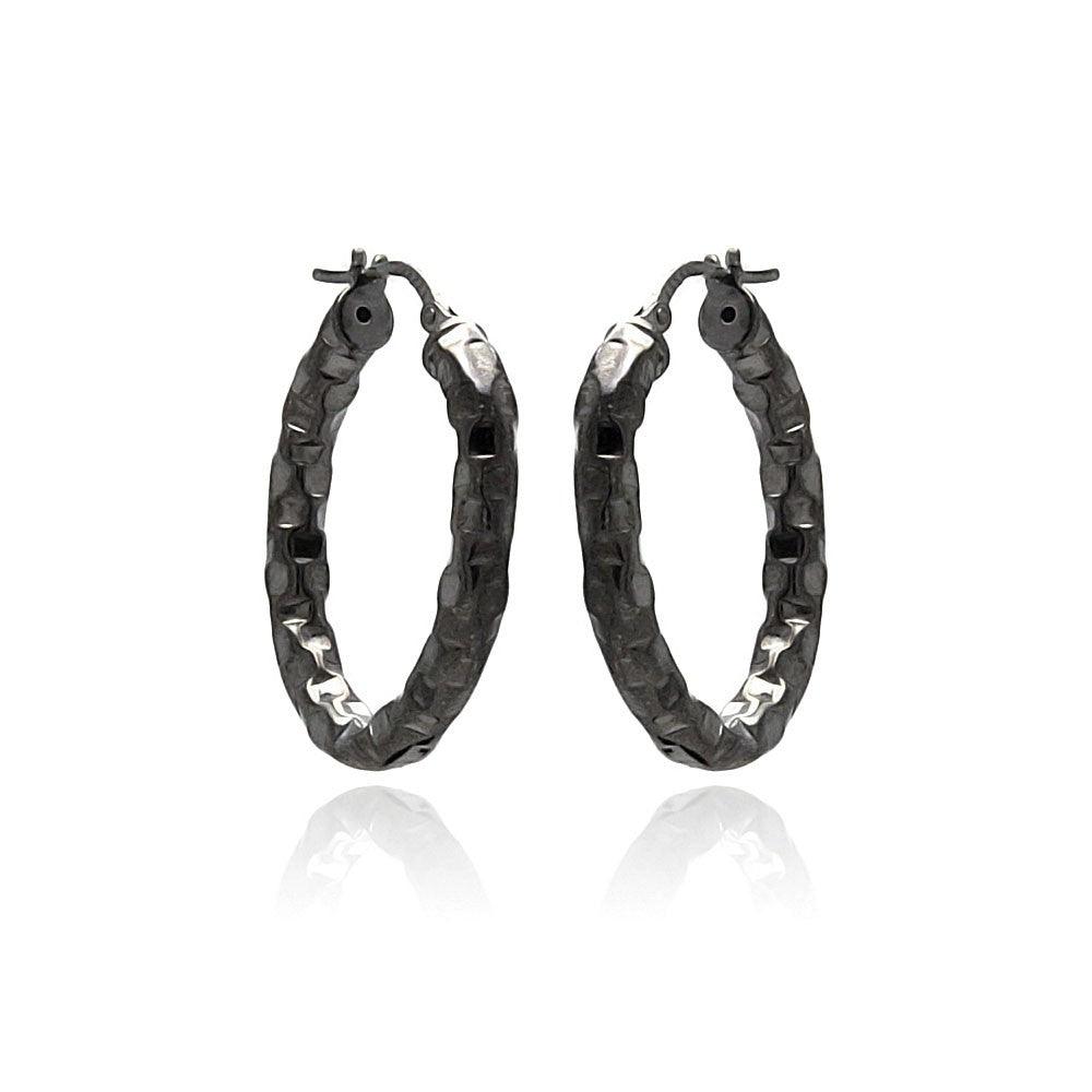 Silver 925 Black Rhodium Plated Oval Hoop Earrings - ITE00024BLK