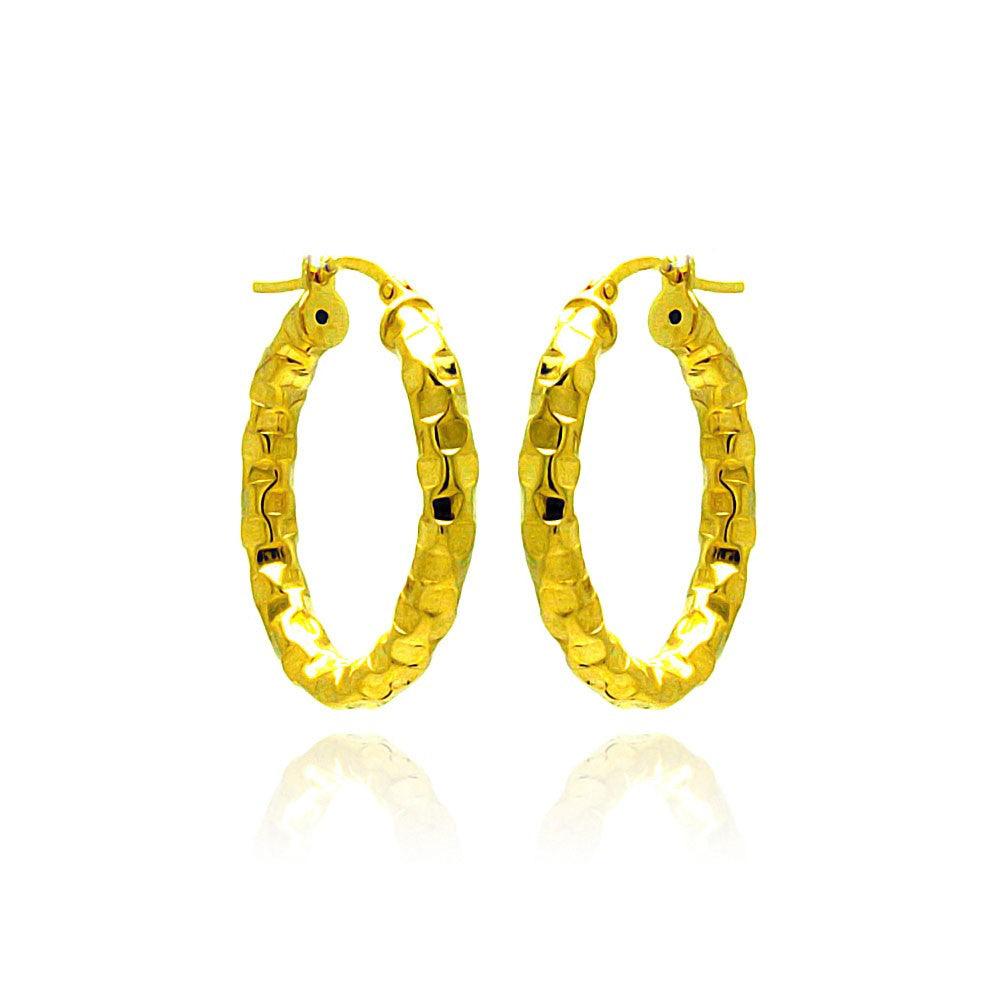 Silver 925 Gold Plated Oval Hoop Earrings - ITE00024GP