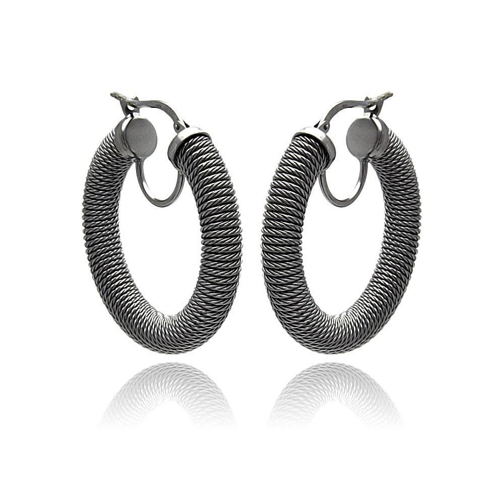 Silver 925 Black Rhodium Plated Italian Hoop Earrings - ITE00030BLK