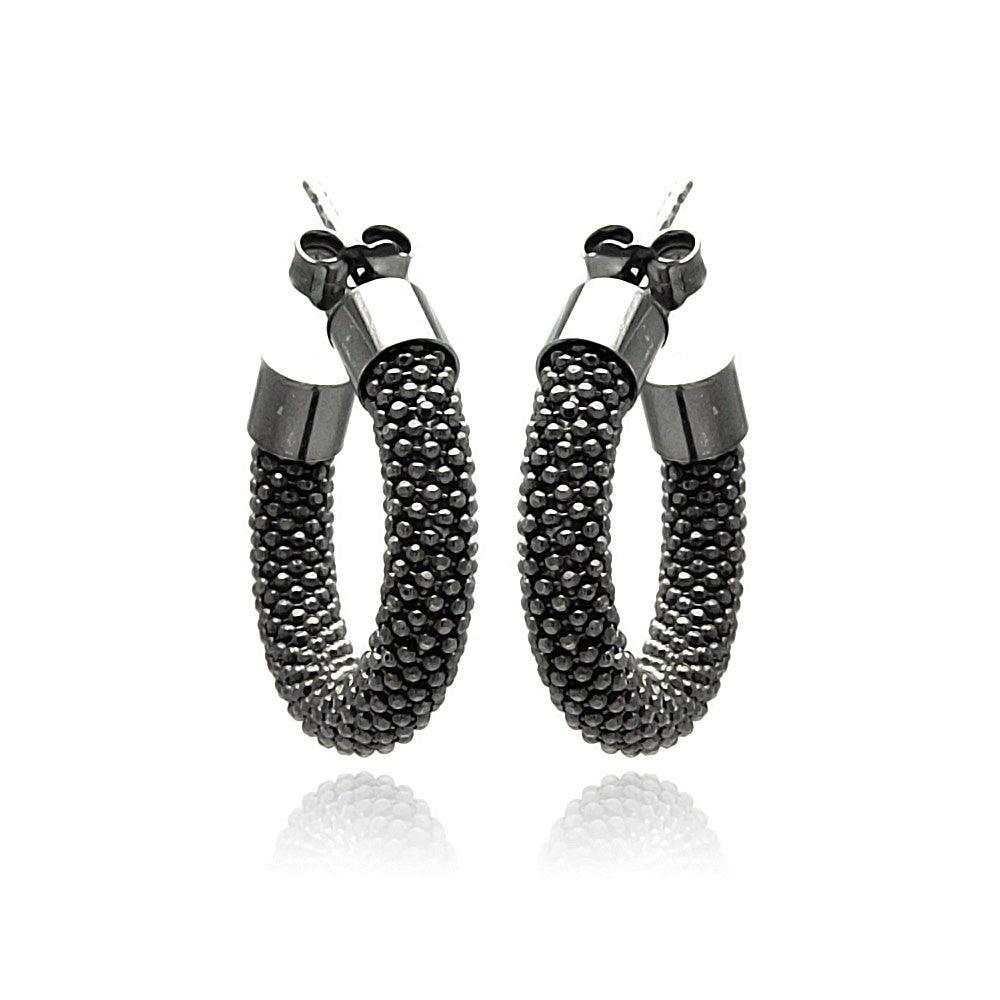 Silver 925 Black Rhodium Plated Italian Hoop Earrings - ITE00031BLK