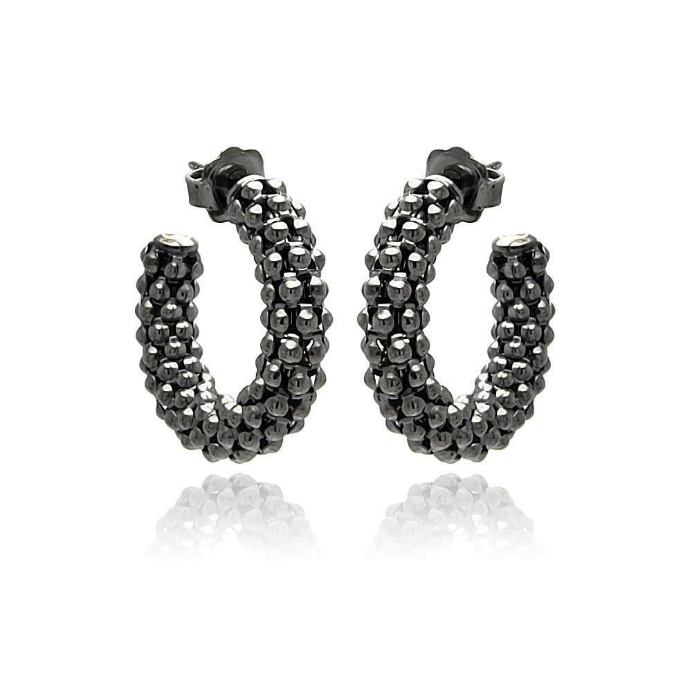 Silver 925 Black Rhodium Plated Italian Crescent Stud Earrings - ITE00032BLK