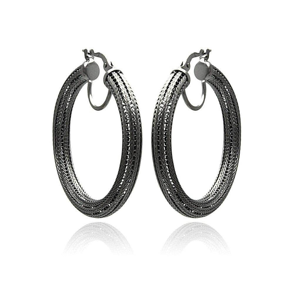 Silver 925 Black Rhodium Plated Italian Hoop Earrings - ITE00033BLK