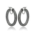 Silver 925 Black Rhodium Mesh Plated Hoop Earrings - ITE00039BLK
