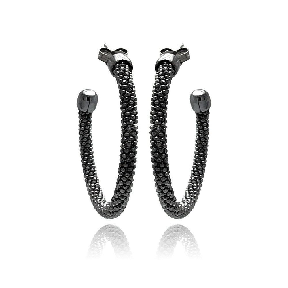 Silver 925 Black Rhodium Plated Hoop Earrings - ITE00042BLK