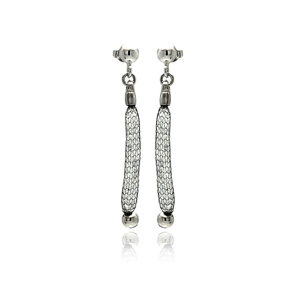 Silver 925 Rhodium Plated Dangling Mesh Stud Earrings - ITE00046BLK