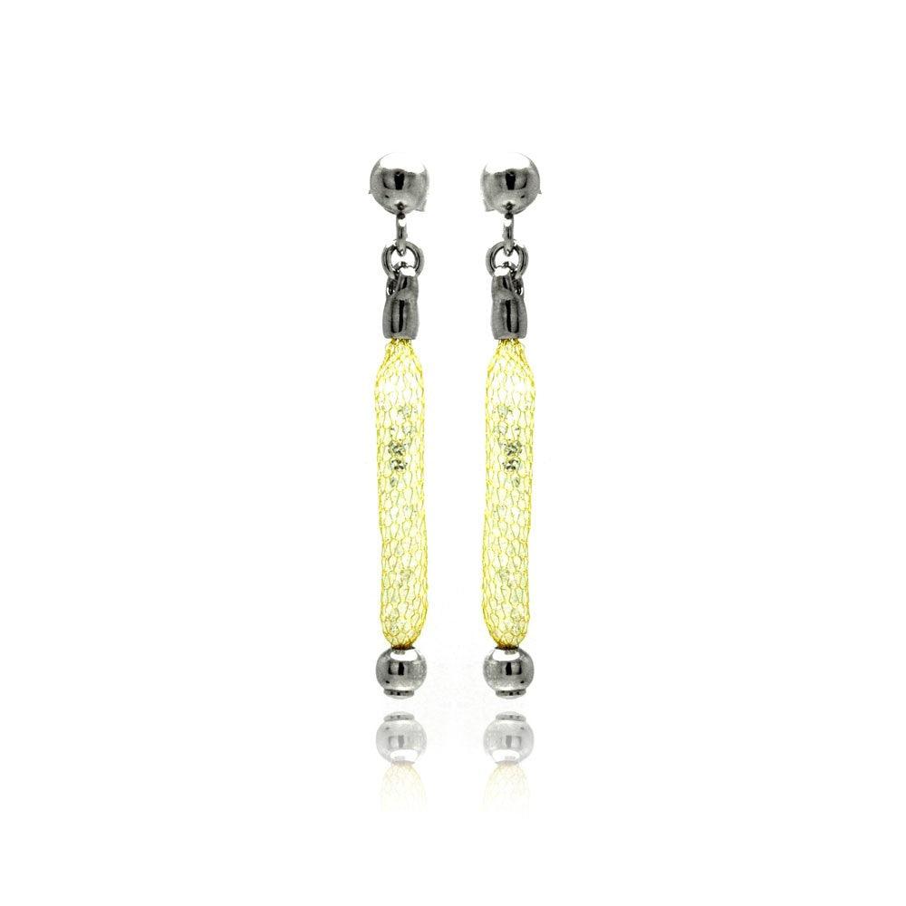 Silver 925 Gold Plated Dangling Mesh Stud Earrings - ITE00046GP