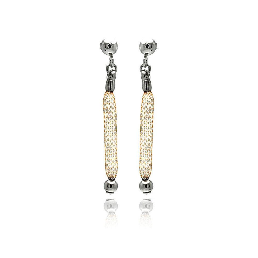 Silver 925 Rose Gold Plated Dangling Mesh Stud Earrings - ITE00046RGP