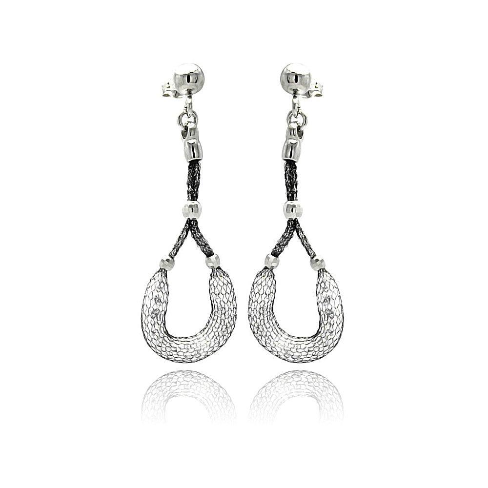 Silver 925 Black Rhodium Plated Dangling Horse Shoe Design Mesh Stud Earrings - ITE00050BLK