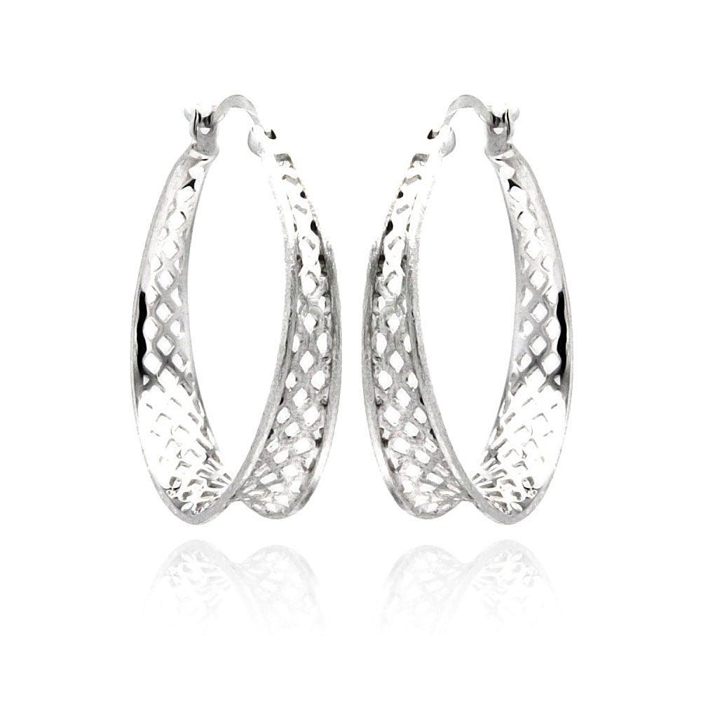 Silver 925 Rhodium Plated CZ Hoop Earrings - STE00890