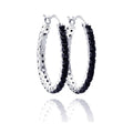 Silver 925 Black and Silver Rhodium Plated CZ Hoop Earrings - BGE00075