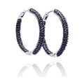 Silver 925 Black Rhodium Plated CZ Hoop Earrings - BGE00078