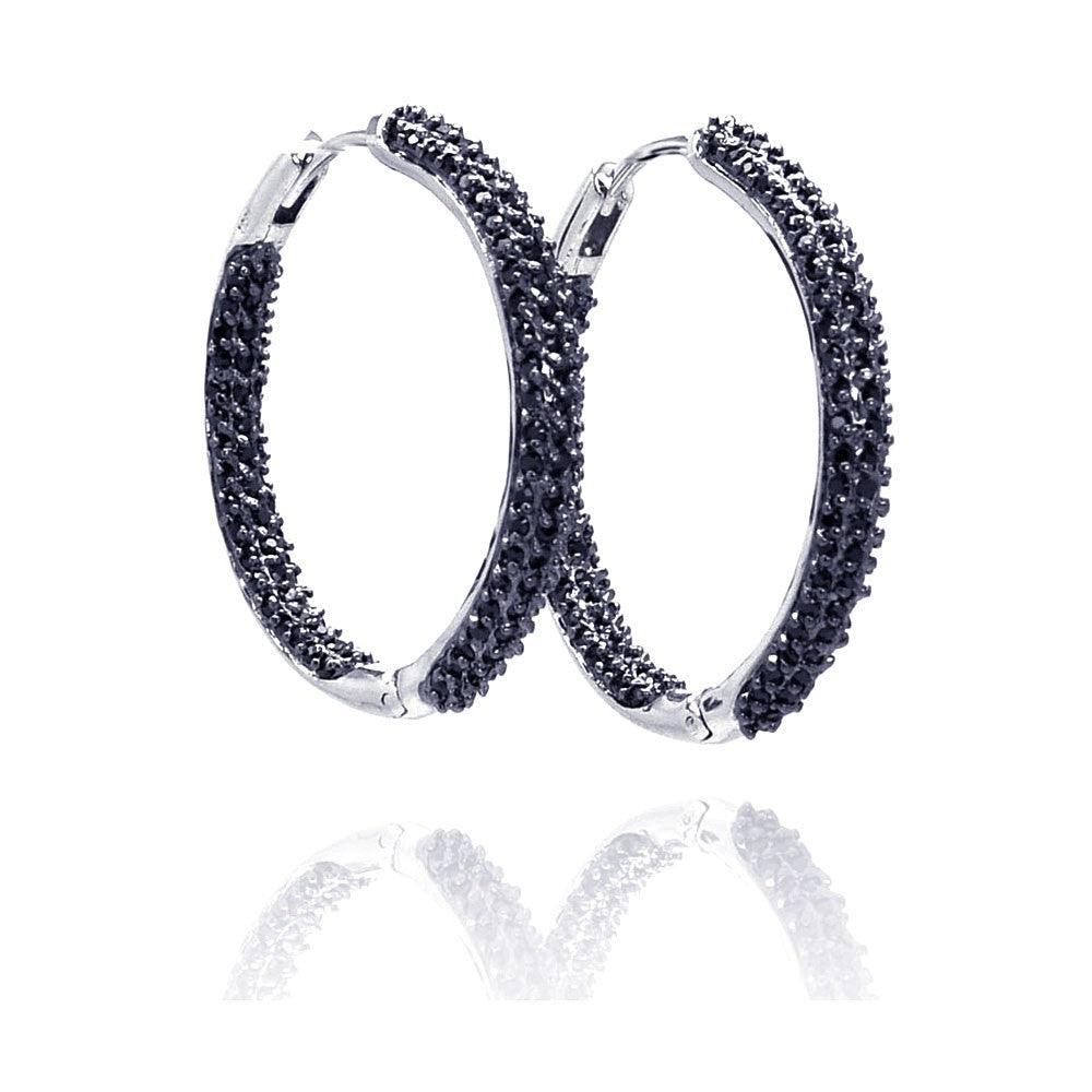 Silver 925 Black Rhodium Plated CZ Hoop Earrings - BGE00078