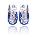 Silver 925 Rhodium Plated Blue Filigree Star CZ Hoop Earrings - BGE00131