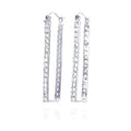 Silver 925 Rhodium Plated CZ Rectangular Hoop Earrings - STE00032