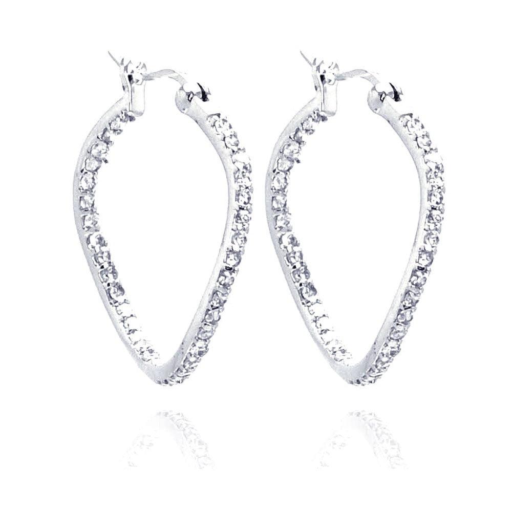 Silver 925 Rhodium Plated CZ Wavy Hoop Earrings - STE00248