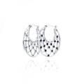 Silver 925 Rhodium Plated Black Round CZ Web Crescent Hoop Earrings - STE00519BLK