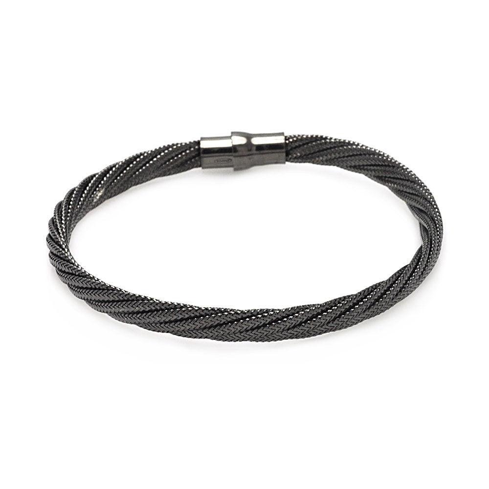 Silver 925 Black Rhodium Plated Twist Italian Bracelet - ITB00009BLK