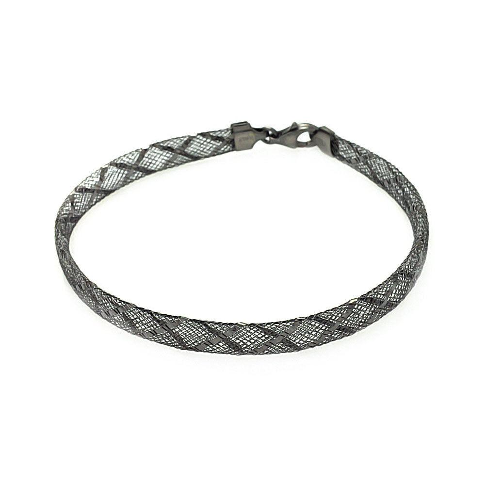 Silver 925 Black Rhodium Plated Crisscross Net Italian Bracelet - ITB00082BLK