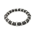 Silver 925 Black Rhodium Plated Shiny Bead Bar Stretchable Italian Bracelet - ITB00089BLK