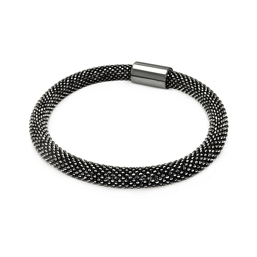 Silver 925 Black Rhodium Plated Bead Italian Bracelet - ITB00091BLCK