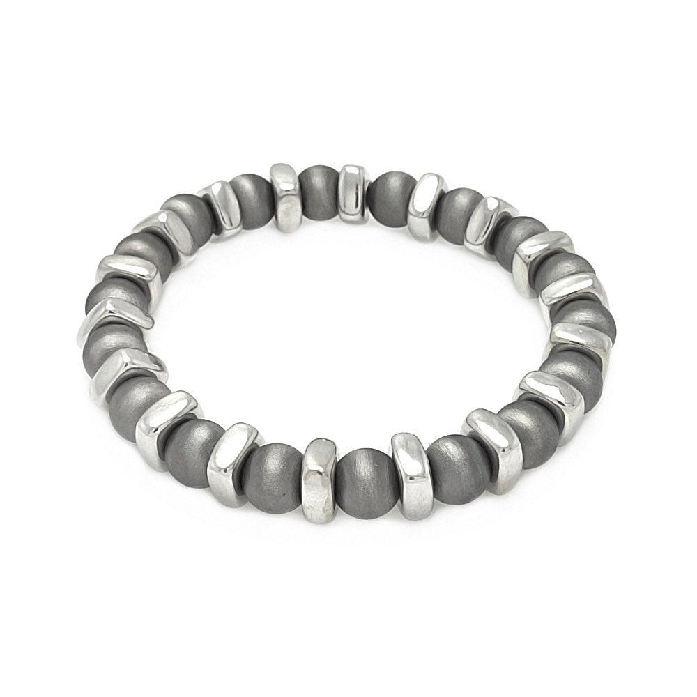Silver 925 Rhodium Plated Stretchable Bead Italian Bracelet - ITB00093BLK
